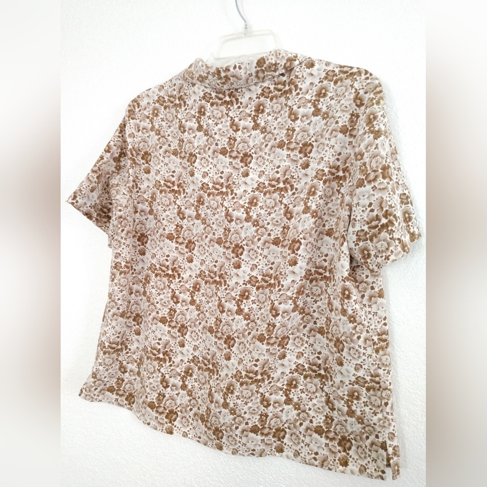 Pretty Bentley Brown Floral Shirt Blouse Short Sleeve Size Large, Chest 40" - Picture 5 of 6